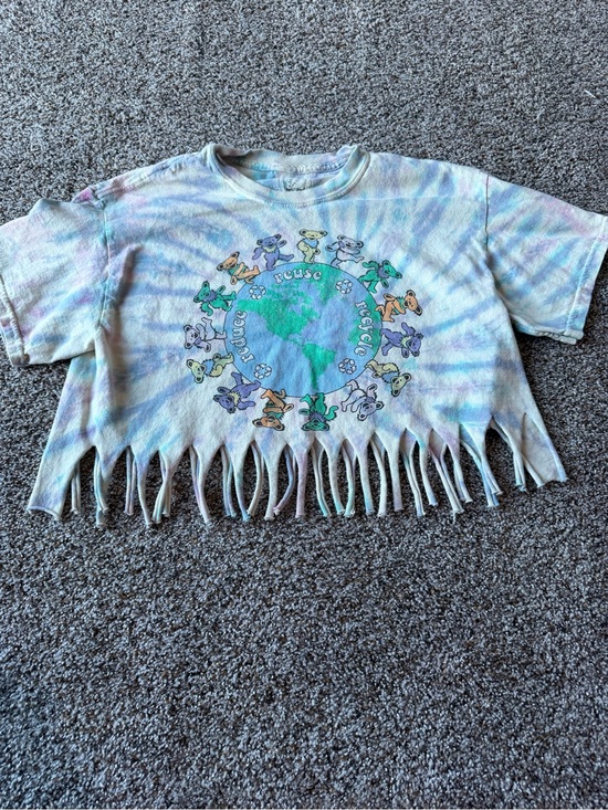 Grateful Dead Tops - Grateful Dead S/M Dancing Bears Tie Dye Fringe Crop Reduce Reuse Recycle Tee